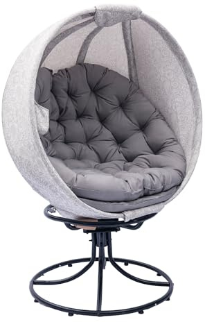 olofable oversized 360 swivel egg Chair- Foldable Rattan Seat w/Cushions‌‌ Indoor & Covered Balcony Lounge Chair for Living Room & Sunroom (Gesar Flower Gray)