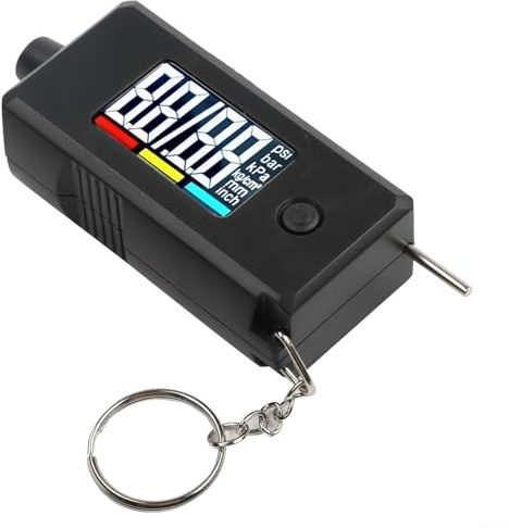 Medidor digital de presión de neumáticos y profundidad de banda de rodadura 2 en 1 para coches, camiones, SUV, caravanas y motocicletas. Mide hasta 120 PSI y 15 mm, LCD retroiluminado, retención de