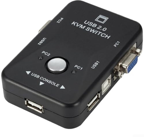 Linhexis 4-portars VGA KVM-omkopplare manuell USB 2.0-väljare, 2 datorer 1 bildskärm dela tangentbordsmus och spela för PC stationär bärbar dator, svart (2)