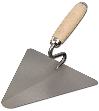 DEWEPRO Truelle de Maçon Berlinoise 220x215mm – Truelle Triangulaire avec Manche Cygne en S – Lame Acier Trempé Biseautée – Manche Bois – Outil de Maçonnerie pour Mortier et Enduits
