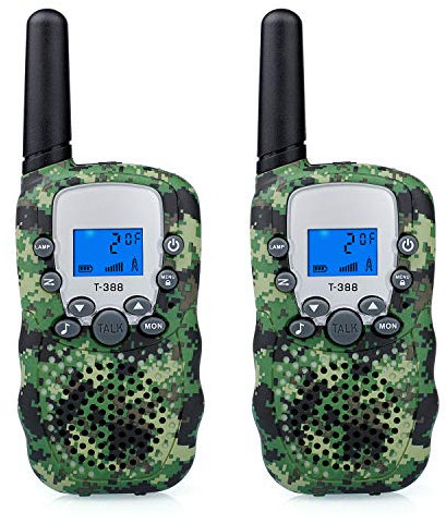 Cooja Walkie Talkie Kinder, PMR Funkgeräte Set Handfunkgeräte Walky Talky Reichweite 3km Walki Talki Akku Woki Toki 8 Kanal Funkhandy Taschenlampe VOX Headset (1 Paar, Tarnfarbe)