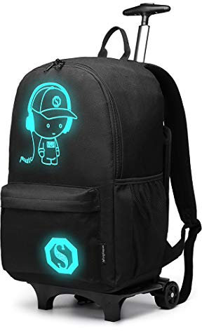 Kono Sac à Dos pour Ordinateur Portable Fonctionnel avec Roues Super léger et léger et Lumineux Music Boy Business Voyage sur roulettes Trolley à roulettes Sac à Dos Cabine à Main Valise approuvée