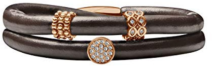 Quiges - Bracciale avvolgente in pelle marrone 40-44 cm con Charm Beads in acciaio inox placcato oro rosa, chiusura magnetica e Acciaio inossidabile, colore: marrone, cod. ELBS096