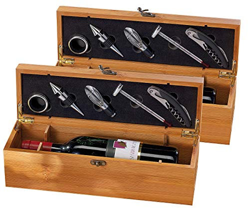 Carlo Milano Weinflaschenboxen: 2er Set 6-teilig. Sommelier-Set in edler Geschenkbox für 1 Weinflasche (Weinkiste, Weinsommelier, Geschenkpapier)
