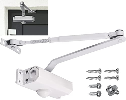Hydraulisk justerbar dörrstängare | Automatisk | Vit | MAXI | Dörrvikt 60–80 kg | För hemmabruk och kommersiellt bruk