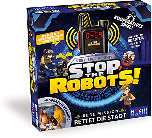 HUCH!, Stop the Robots, Kooperative Spiele, Elektronisches Rätselspiel Kinder, Spannendes Walkie Talkie Spiel mit 9 Leveln, Für 1 bis 6 Spieler ab 7 Jahren