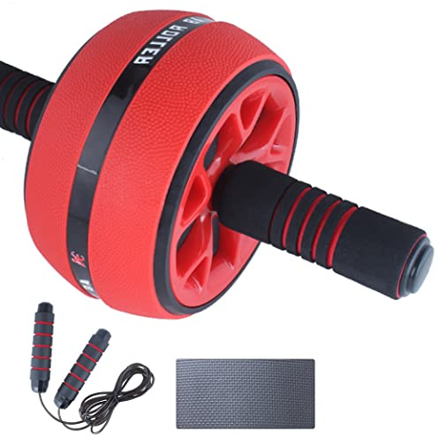 Calma Dragon CDR2e1 Rueda Abdominal, Rodillo Abdominales AB Wheel, Rodillo, Set de Ejercicio en Casa 2 en 1, Cuerda de Saltar, Gimnasio Fitness en el Hogar, Juego de Ejercicio (Rojo)
