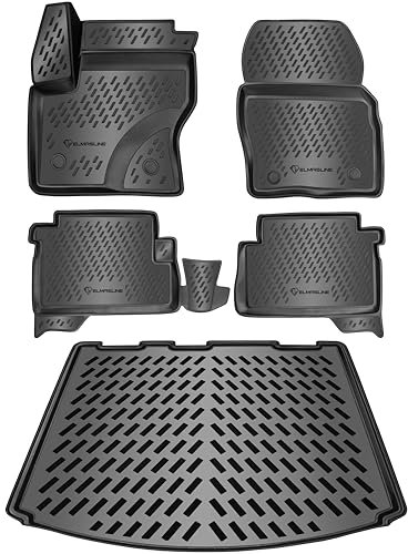 ELMASLINE Gummimatten & Kofferraumwanne Set für Ford KUGA 2 (II) 2012-2019 | Antirutsch mit hohem 5cm Rand - Zubehör