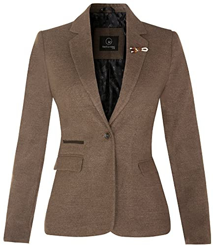 Tru Clothing Blazer para Damas Marrón Claro Clásico de Tweed en Espiga con Coderas Estilo Años ‘20 16