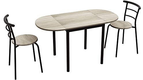 HOMCOM Set da Pranzo 3 Pezzi con 2 Sedie e 1 Tavolo da Pranzo Ovale in MDF e Acciaio per Spazi Limitati, Color Legno