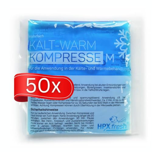 HPXfresh® Kalt Warm Kompressen | 50er Set | 13x14 cm | Kühlpacks für Prellungen, Insektenstiche und andere Schmerzen | wiederverwendbare Gel-Kühlkissen 50er Set Kompresse)