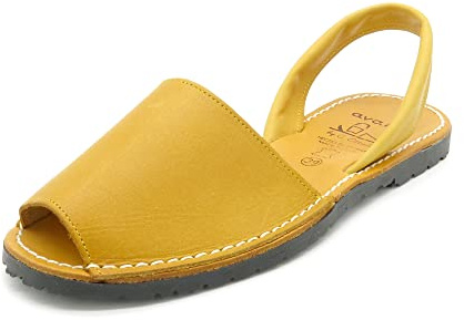 Avarca Menorquina, sandali da donna in pelle estivi con soletta in vera pelle, Giallo, 39.5 EU