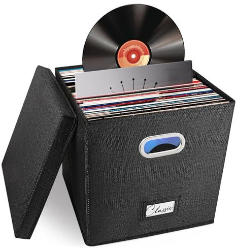 Woodoulogy Caja de almacenamiento de discos de vinilo (individual negro)