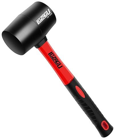 LOZAGU 16oz Rubber Mallet Hammer, Fiberglass Handle, Rubber Mallet for Flooring, Tent Stakes, Woodworking, Camping, Soft Blow Tasks without Damage