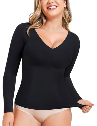 LODAY Compression Tank Tops for Women Tummy Control Shapewear Seamless Body Shaper Workout V-Neck Camisole Cami Tops(Black, Large)