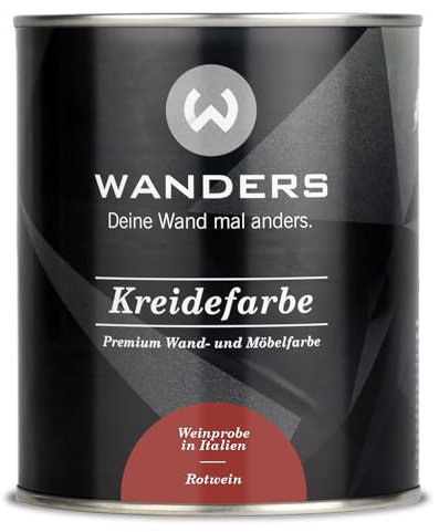 Wanders Shabby Chic - Pittura a gesso 750 ml - Vino rosso/Rosso scuro - Vernice per mobili da cucina e mobili senza fiocchi Chalk Paint, per legno e molto altro ancora, ad asciugatura rapida
