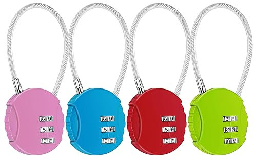 Samaly 4 PCS Small Combination Cable Padlock, 3 Digit Padlocks with Code, Security Padlocks, Combination Lock for Cabinets, Suitcases