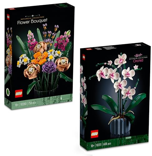 LEGO Fleurs Lot de 2 : 10280 Bouquet et 10311 Orchidée, Décoration d'intérieur, Collection Botanical, Icons, Idée cadeau unique pour la fête des mères