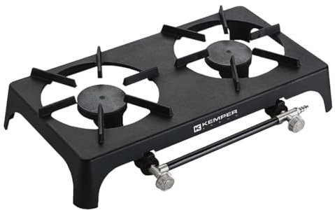 Fornello bruciatore portatile per campeggio a gas in ghisa 2 fuochi 37x51cm