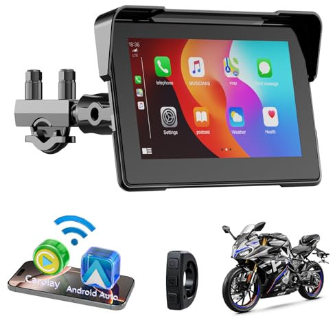Motorcycle Carplay Screen for Apple carplay & Android Auto, 7 Portable Wireless Waterproof Touchscreen - Support car Play GPS Navigation/Dual BT/Voice Control for Motorcycle Riders