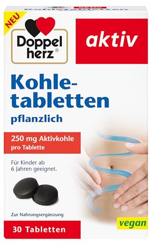 Doppelherz Vegetable Charcoal Tablets - Activated Carbon Helps Reduce Excessive Bloating After Eating - 30 Tablets
