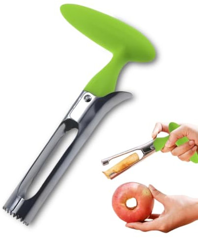 Leva Torsolo Mela,Levatorsolo per Mele in Acciaio Inox,Togli Torsolo Mela, Mela Lama Seghettata Pera Core Remover Strumento con Lama Seghettata in Acciaio Inossidabile per la Casa e la Cucina(verde)