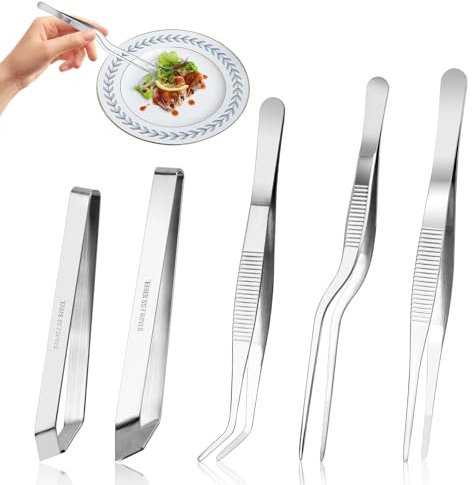 5 Stück Küchenpinzette Edelstahl Koch Pinzette Küche Kochpinzette Edelstahl Pinzette Kochen Profi Grätenzange für Fisch Grätenpinzette Fischgrätenpinzette Fischgrätenzange und Slant Zange Silber