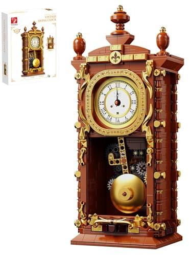 TYCOLE Vintage Pendulum Clock Building Block Set, Stem Toy with Real Clock Function and Linkable Mechanical Pendulum, Unique Home Decoration and Collectible for Adults&Kids 6+