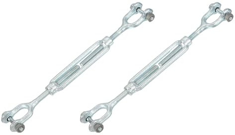 sourcing map 2Pcs M8(5/16) Jaw and Jaw Turnbuckles Wire Rope Tension, Galvanized Steel Turnbuckle Adjustable Cable Tensioner for Shade Sail, Clothesline, 2100 lbs Working Load Limit