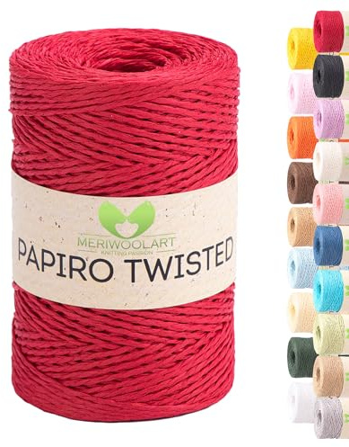Raffia Yarn for Crochet & Knitting - MeriWoolArt Papiro Twisted Paper Yarn, 100 g Ball (170 m) - Ideal for Macrame, Hats, Bags, DIY Craft Projects & Home Accessories - Environmentally Friendly 1310