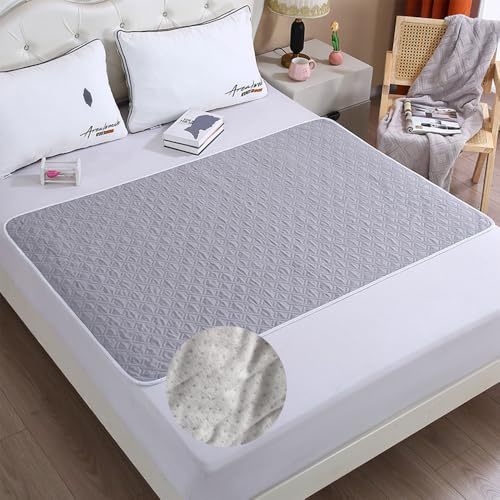 Hearda 2 Stück Inkontinenzunterlage Waschbar, Volltonfarbe Anti Rutsch Inkontinenz Bettunterlage wasserdichte für Kinder und Senioren Atmungsaktive Saugfähig Matratzenauflage (Hellgrau,80x120cm)
