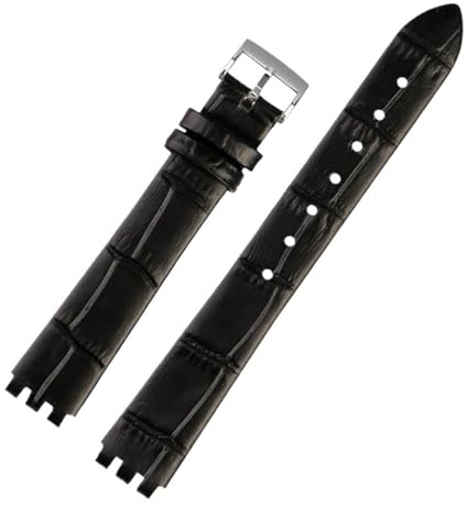 NBCNZCTSAS Bracelet de montre en cuir for femmes, petit Bracelet de 12MM, adapté for la série Swatch LP131 LW143 YSS317G LK292G YSS306 LM141, accessoires((A) black-silver)