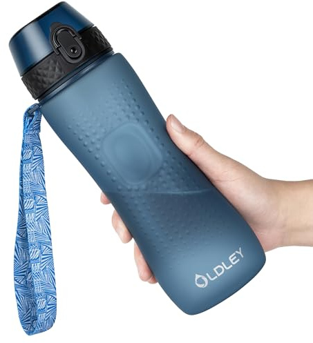 OLDLEY 750ml/25oz Water Bottles with Straw BPA Free Tritan Water Bottles for Gym School Sports Outdoor Leakproof Time Markings Durable Drink Bottles for Adult Kids Women Men (Navy Blue)