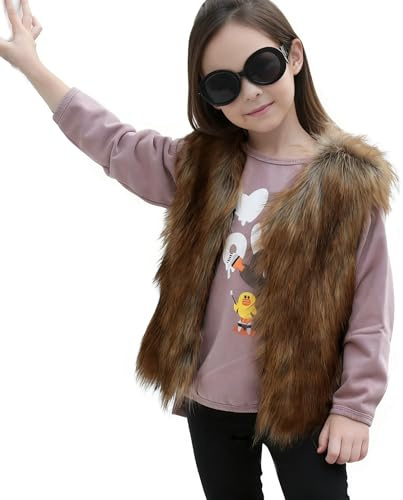 FakeFace Faux Fur Vest for Kid Girl Furry Cowgirl Sleeveless Jacket Cardigan Jacket Warm Fashion Waistcoat Vest Cardigan Coat