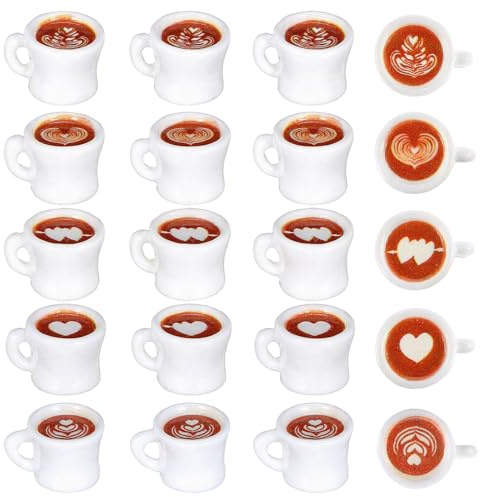 Juego de 20 mini tazas de café de resina, 5 estilos, minitazas de café en miniatura, bebidas, comida falsa, juego de cocina, vajilla, adorno para casa de muñecas, cocina, juegos, fiesta, decoración