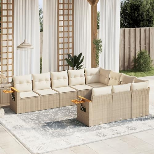 Owoxanthellate Set di 10 divani da giardino in rattan sintetico, beige, 62 x 62 x 69 cm, con ripiani pieghevoli, resistente alle intemperie e salvaspazio, per piccole terrazze e giardini