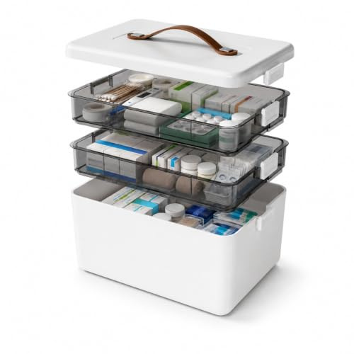 Organiseur de médicaments à 3 niveaux, grande boîte de rangement