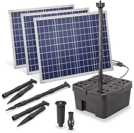 Esotec Solar Teichfilter Komplettset mit Pumpe Starter 150/5000, Gartenteichfilter Teichfilterset, Filterschwämme, mehrstufige Filteranlage, 3x50Wp Förderhöhe 2,6m 5000l/h IP68 100912