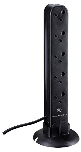 Masterplug 10 Gang, 1m Surge Protected Tower Extension Lead with 2 x USB Charging Points