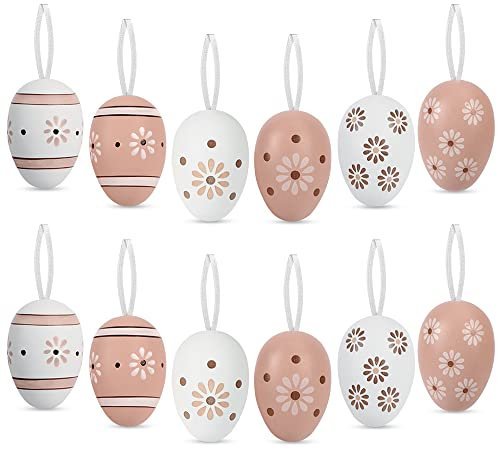 O-Kinee Ostereier Plastik, Ostereier Deko, Ostereier zum Aufhängen, Ostereier Kunststoff, Osterstrauchdeko, Osterdeko mit tollen Mustern, Ostereier Basteln Kunststoffeier, Größe: 6x4cm (12 Stück