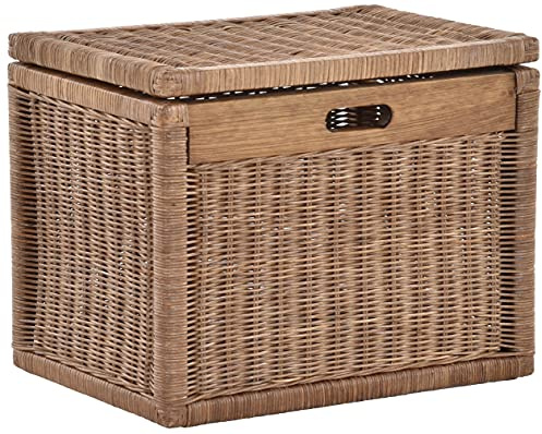 Korb mit Deckel Rattan geflochten Regalkorb, Schrankkorb Aufbewahrung (Hellbraun, Groß)