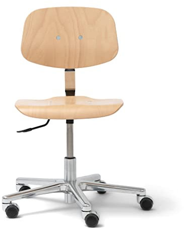Modulor höhenverstellbarer Schülerdrehstuhl, ergonomischer Drehstuhl aus Buchenholz, Schreibtischstuhl mit Gasfeder und Fußkreuz aus Alu, Natur