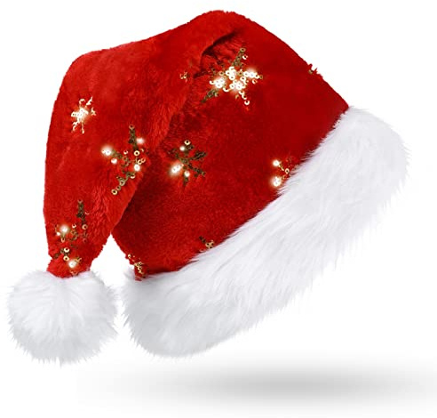 CITÉTOILE Sombrero de Papá Noel de lentejuelas rojas para adultos, decoración grande de lujo para fiestas de Navidad para mujeres y hombres, decoración navideña para el hogar