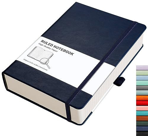 RETTACY Carnet de Notes Ligné A5 - Journal épais avec 320 pages numérotées, 1 poche arrière et couverture rigide de qualité supérieure pour hommes et femmes au bureau ou à l'école, 14,5 x 21 cm