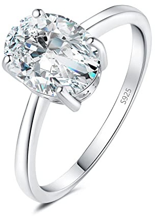JewelryPalace Oval Cut 9 * 7mm 2ct Cubic Zirconia Solitaire Engagement Rings for Women, 14K White Gold 925 Sterling Silver Promise Ring for Her, Simulated Diamond Anniversary Wedding Ring VVS D-F 5