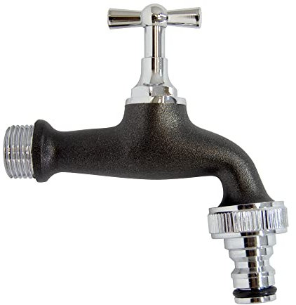 S&M COLORTAPS 590214 Robinet de Jardin Réglable 1,2 cm Noir avec Sortie de Tuyau Automatique