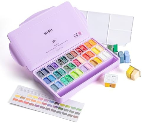 HIMI Twin Cup Jelly Gouache Paint Set, 36 Colors 12g, Jelly Cup Design, Non Toxic Paint for Canvas and Paper, Art Supplies for Professionals (Purple Case)