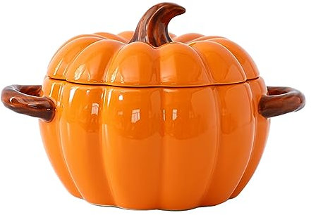 Dutch Oven Topf mit Deckel, Kürbiskeramik, Dessertkasserolle, Mini-Backform, niedliche Kürbisschale, überzogener Dutch Oven Keramik-Suppentopf, Kürbisförmiger Kasserolle (Orange)