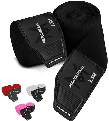 MERCURYAL Premium 4m Boxbandagen mit Daumenschlaufe - Bandagen Boxen - Boxbandagen Herren - Box Bandagen - Boxing Wraps - Boxbandage Hand für Boxen Kickboxen,MMA Boxen Muay Thai (Schwarz, 2.5 m)