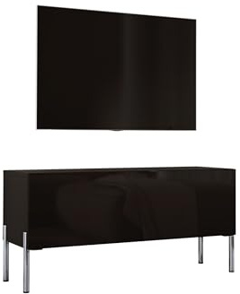 3E 3xE living.com TV- Schrank in Schwarz Matt/Schwarz Hochglanz mit Beinen in Chrom, A: B: 100 cm, H: 52 cm, T: 32 cm